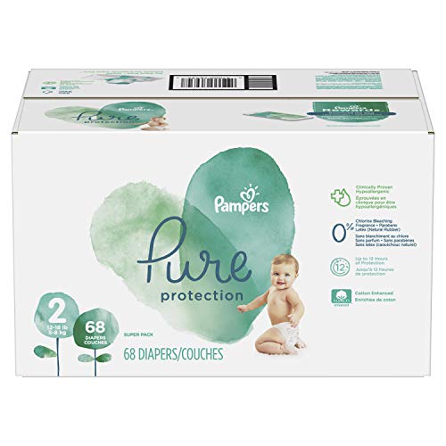 Book Cover Diapers Size 2, 68 Count - Pampers Pure Protection Disposable Baby Diapers, Hypoallergenic and Unscented Protection, Super Pack (Old Version)