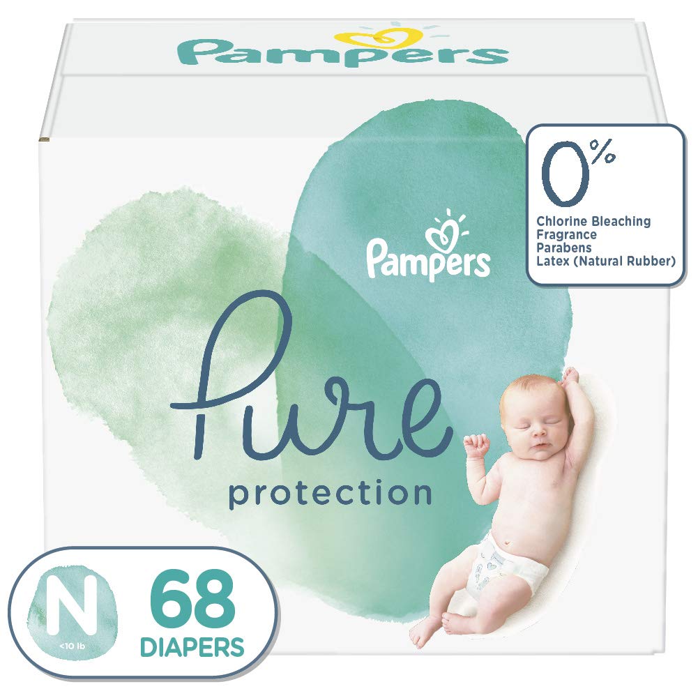 Book Cover Diapers Newborn/Size 0 (<10 lb), 68 Count - Pampers Pure Protection Disposable Baby Diapers, Hypoallergenic and Unscented Protection, Super Pack (Old Version)
