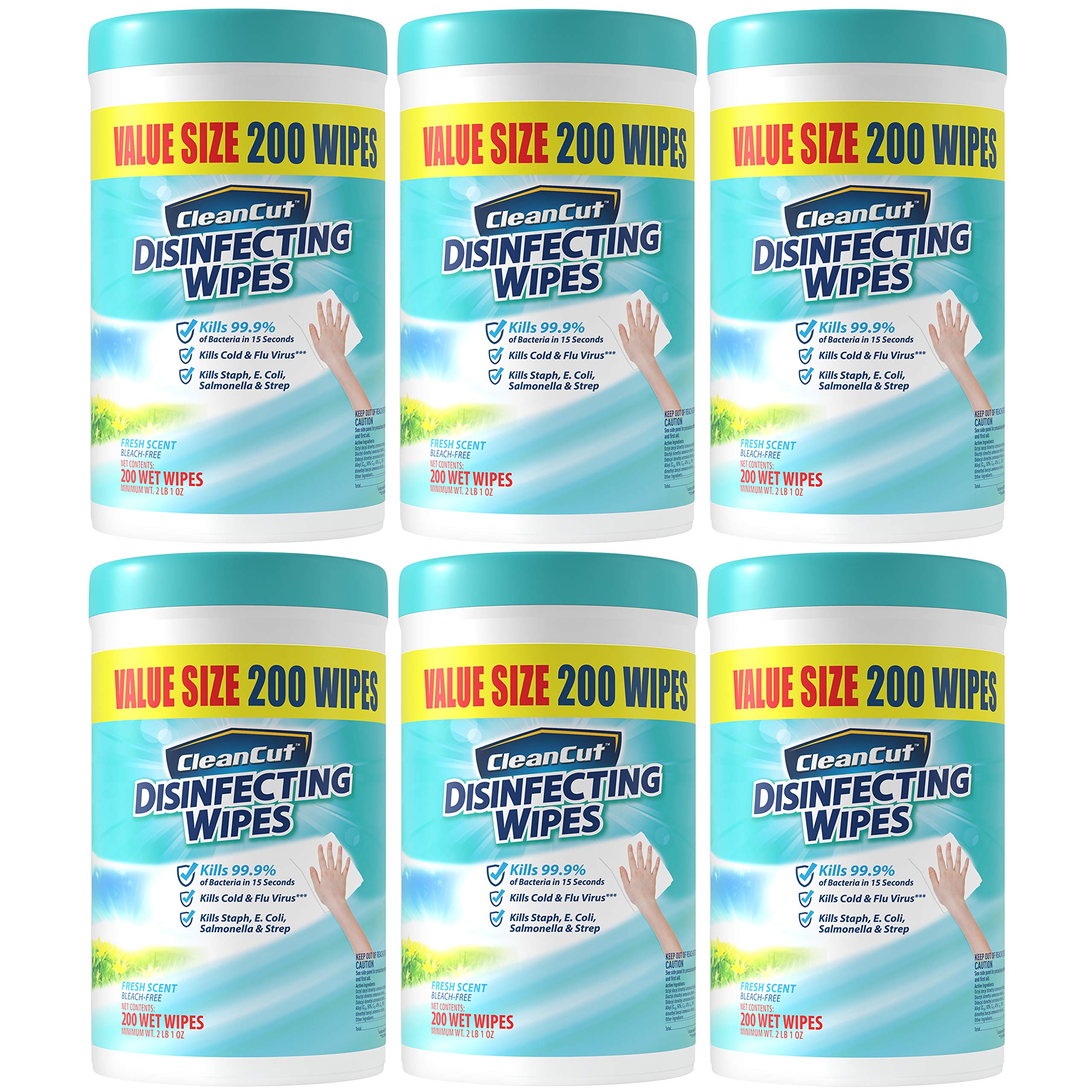 Book Cover Disinfecting Wipes By Clean Cut, Fresh Scent, Value Size (1,200 total wipes) Antibacterial - Sanitizing - Cleaning, 200 Count (Pack of 6)