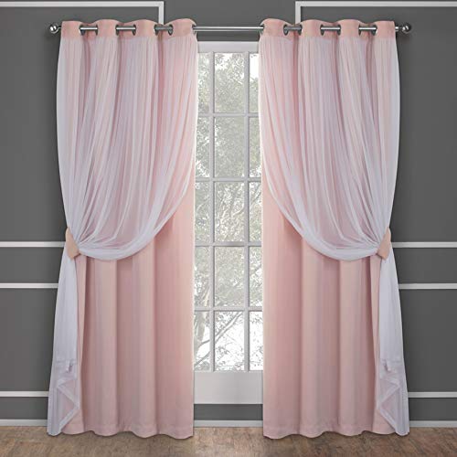 Book Cover Exclusive Home Curtains Catarina Woven Blackout Grommet Top Panel Pair, Rose Blush, 52x84, 2 Piece
