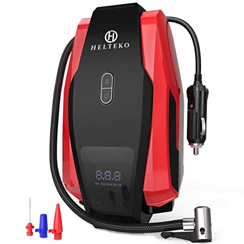 Book Cover Helteko Portable Air Compressor Pump 150PSI 12V - Digital Tire Inflator - Auto Tire Pump with Emergency Led Lighting and Long Cable for Car - Bicycle - Motorcycle - Basketball and other
