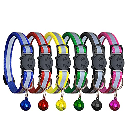 Funpet 6 Pcs Breakaway Cat Collar with Reflective Nylon Strip and Bell Safe and Durable