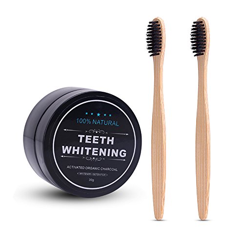 Book Cover AZDENT Activated Teeth Whitening Charcoal Powder Toothpaste Natural Teeth Whitener with 2 Pcs Bamboo Toothbrush for Adults