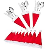 jollylife 20Ct Christmas Santa Hats Silverware Holders - Xmas Party Dinner Table Decorations Supplies