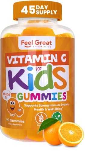 Book Cover Kids Vitamin C Gummies | Chewable Vitamin C for Immune Defense | Plant-Based, Gluten Free, Non-GMO | Vegan Vitamin C 250 mg | 90 Gummies | Vitamins for Kids by Feel Great Vitamin Co.