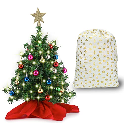 Joiedomi 24" Mini Christmas Tree Tabletop Set with Clear LED Lights, Artificial Mini Christmas Tree with Star Treetop and Ornaments, Best DIY Christmas Decorations (Storage Bag Included)