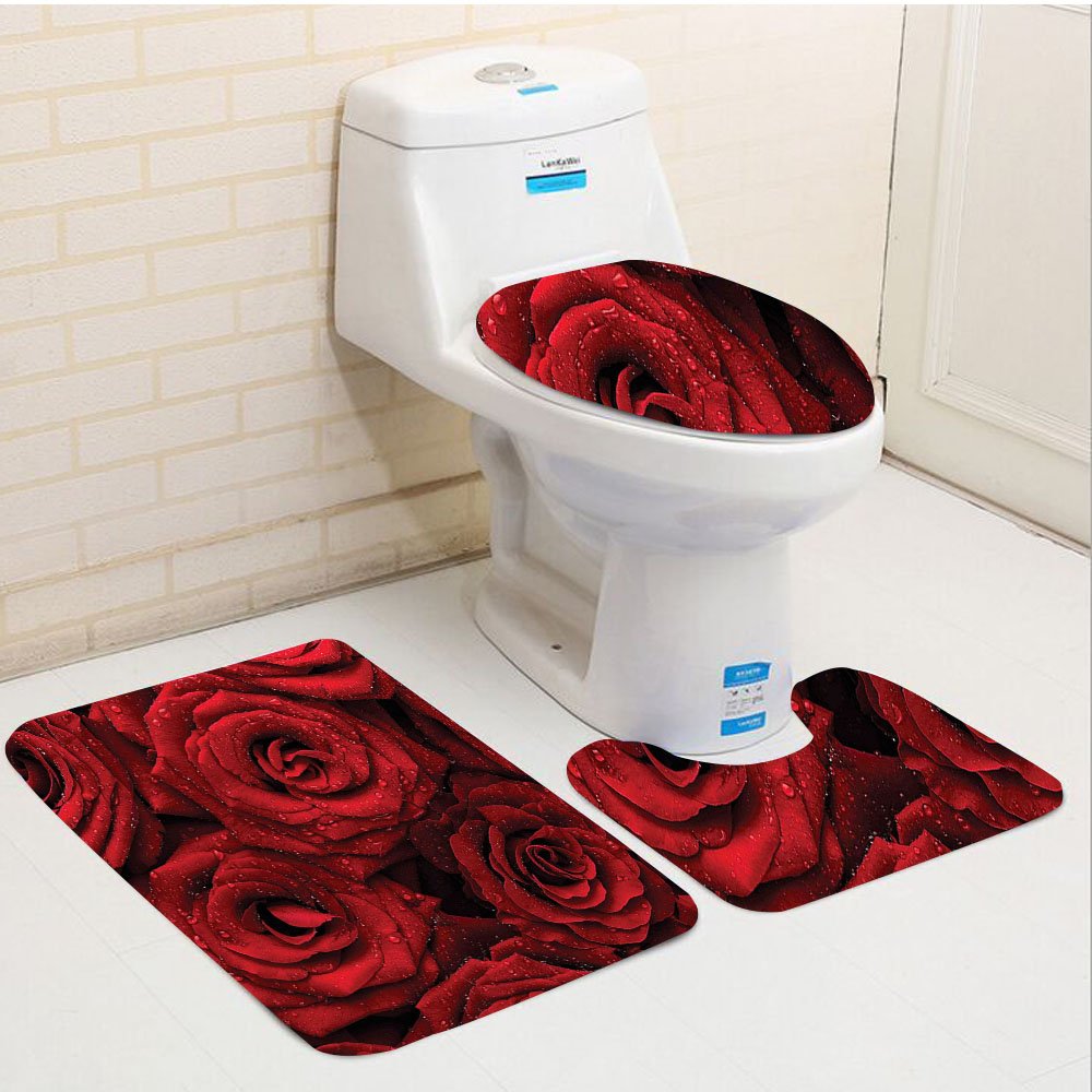 Book Cover Keshia Dwete three-piece toilet seat pad customRed and Black Romantic Eternal Symbol of Love Red Roses with Rain Drops on Petals Photo Print Ruby