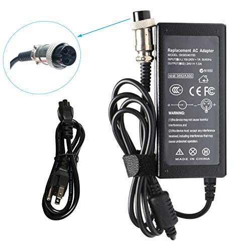 24V 1.5A Electric Scooter Battery Charger for Razor E100 E300 E200 MX350 MX400 ZR350 E300S E200S E175 E150 E125 E500 E225S E325S E225 PR200;Mini Chopper;Pocket Rocket;Dirt Quad Bike;Pocket Mod Cable