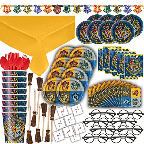 Book Cover Harry Potter Themed Party Supplies, Decorations & Favors - 8 Guest - Small & Large Plates, Cups, Napkins, Tablecover, Cutlery, Loot Bags, Tattoos, Glasses, Pen Brooms, Birthday Banner