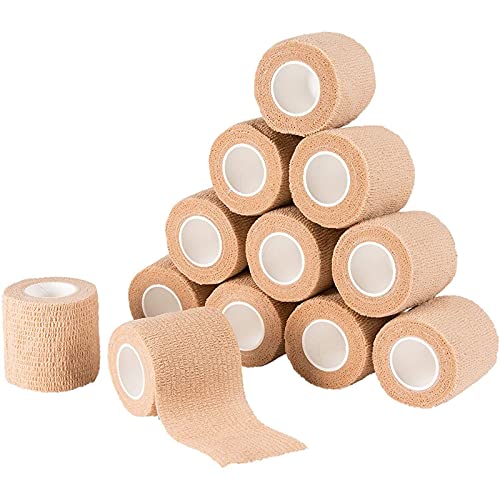 Self Adhesive Bandage Wrap, Cohesive Tape (Tan, 2 In x 5 Yards, 12-Pack)