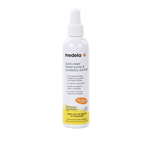 Book Cover Medela Quick Clean Breast Pump and Accessory Sanitizer Spray, 8 fluid ounce bottle, Eliminates 99.9% of Bacteria and Viruses with a Safe, No-Rinse Solution