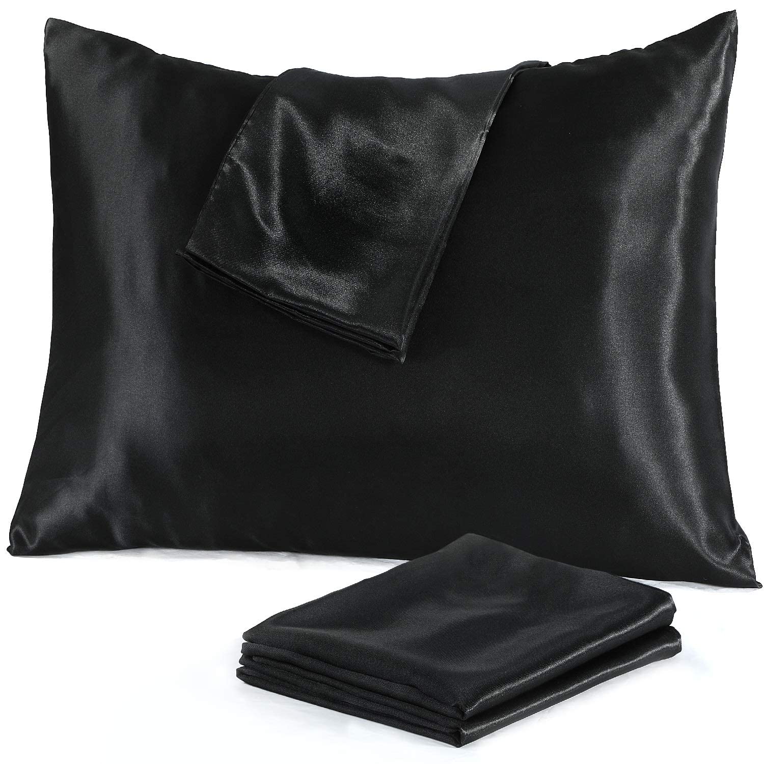 Book Cover Niagara Sleep Solution 4Pack Zipper Black Satin Pillow Cases for Hair and Skin Anti Wrinkle Luxury Standard 20x26inches 100% Silky Satin Pillow Covers Ultra-Soft (4 Pack Black Satin)