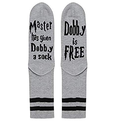 Dobby Socks, SweetGo Dobby Is Free Knitted Words Unisex Combed Cotton Novelty Socks 1pack