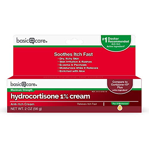 Amazon Basic Care Maximum Strength Hydrocortisone 1 Percent Anti-Itch Cream Plus 10 Moisturizers; relieves itching associated with poison ivy, oak, sumac; insect bites and more, 2 Ounces