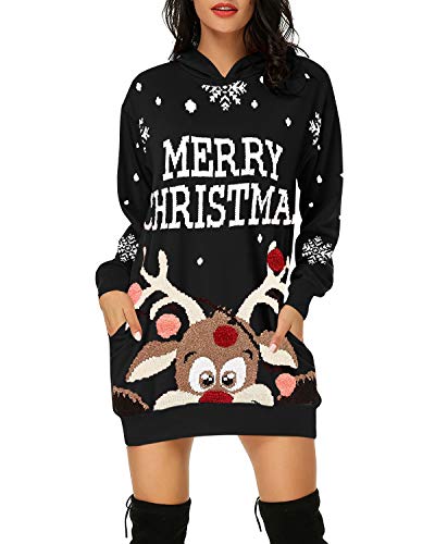 Auxo Women's Long Sleeve Hooded Pockets Pullover Hoodie Dress Tunic Sweatshirt