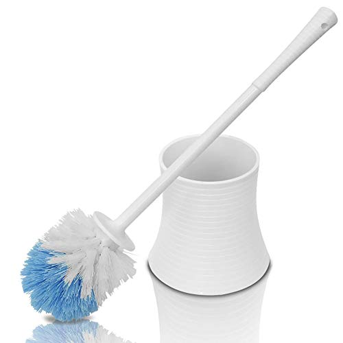 Leakproof (no Hole in Holder) Toilet Brush Set with Holder, White Pearl, Plastic - Chimpy - Bathroom Bowl Cleaner and Base, Great Grip Strong Bristles - Perfect for a Completely Clean Bathroom