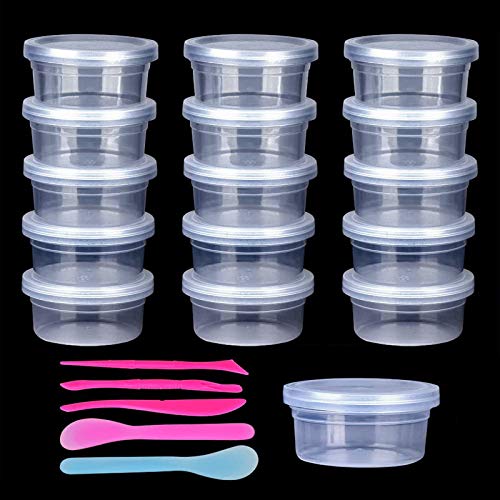 Book Cover 16 Pack 4.5 oz Slime Storage Containers for Slime, Foam Ball Storage Containers with Lids, 2pcs Mixing Spoon 3pcs Slime Tools for Slime DIY Art Craft Making Homemade