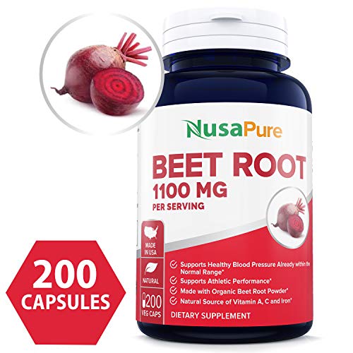 Beet Root 1100mg 200 Veggie caps (Organic, Non-GMO & Gluten Free) - Lower Blood Pressure, Increase Performance, Regulate Insulin Response & Maintain Skin Condition