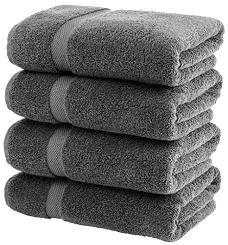 Book Cover White Classic Luxury Bath Towels Large | 700 GSM Cotton Absorbent Hotel Bathroom Towel | 27x54 Inch | 4 Pack | Gray