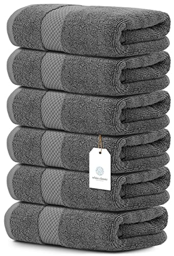 Book Cover White Classic Luxury Hand Towels | Cotton Hotel spa Bathroom Towel | 16x30 | 6 Pack | Grey