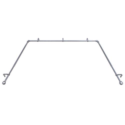 Decopolitan Bay Window Single Rod Set, Antique Silver, Size: extends from 36-72 inches, side rods extend 18-36 inches.Projection:3.5 inches