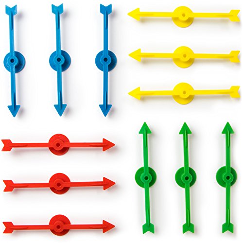 12-Pack of Arrow Game Spinners in 4 Rainbow Colors, 3 Arrows Per Color â€“ Assorted Set of 4-inch Plastic Spinner Game Pieces for DIY Board Games, Replacement Pieces, Projects & Classroom Activities