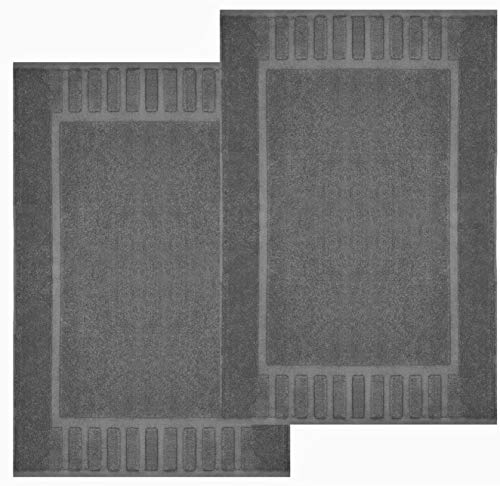 White Classic Luxury Bath Mat Floor Towel Set - 100% Cotton 22"x34", 2 Pack, Grey