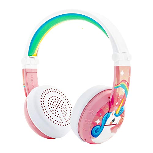 BuddyPhones WAVE - Waterproof Wireless Bluetooth Volume-Limiting Kids Headphones - 20-Hour Battery Life - 4 Volume Settings of 75, 85, 94db and StudyMode - Includes Backup Cable for Sharing - Pink