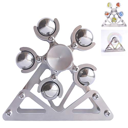 DMaos Ferris Wheel Fidget Spinner, Kinetic Desk Toys Spin with Stand, Metal Stainless Steel Smooth Bearing, High Speed Colorful Marble Rainbow, Premium Gift Figit Toy for Adults Kids - 10 Balls