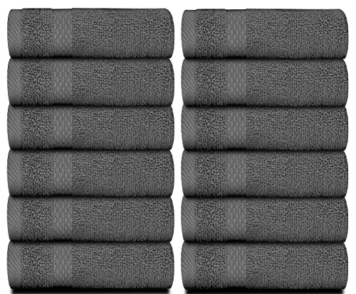 Book Cover White Classic Luxury Cotton Washcloths - Large Hotel Spa Bathroom Face Towel | 12 Pack | Grey