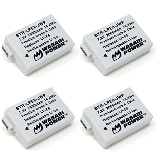 Wasabi Power Battery for Canon LP-E8 (4-Pack) for Canon EOS 550D, EOS 600D, EOS 700D, EOS Rebel T2i, EOS Rebel T3i, EOS Rebel T4i, EOS Rebel T5i