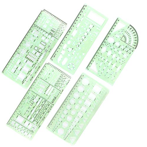 Unime 5PCS Expanded House Plan Template Measuring Templates Geometric Rulers for Office and School, Building formwork, Drawings templates