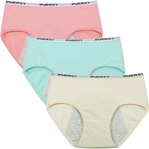 INNERSY Women's 3 Pack Postpartum Menstrual Period Protective Cotton Panties Underwear Hipsters