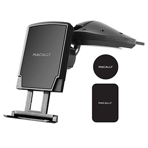 Macally Magnetic Cd Slot Phone Holder for Car - Secure Hold (50% Stronger Magnet) - Cd Car Phone Mount with 2 Magnets for Universal Device Compatibility with or Without Case and 360Â° Swivel Joint