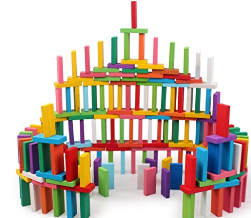 Newcreativetop 120pcs Wooden Dominos Blocks Set, Kids Game Educational Play Toy, Domino Racing Toy Game (120PCS)