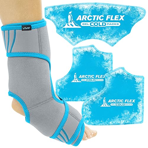 Vive Ankle Ice Pack Wrap - Foot Cold / Hot Compression Brace - Adjustable Freeze Support For Cooling / Heating Achilles Injuries, Tendonitis, Plantar Fasciitis, Sore Feet, Inflammation, Muscle Sprain