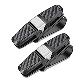 Komake Glasses Holder for Car Sun Visor, 2 Pack Sunglasses Holder Clip Hanger Eyeglasses Mount for Car, Double-Ends Clip and 180° Rotational Car Glasses Holder with Ticket Card Clip