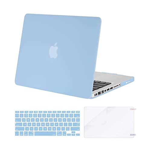 Book Cover MOSISO Plastic Hard Shell Case & Keyboard Cover & Screen Protector Only Compatible with MacBook Pro 13 inch (A1278, Old Version with CD-ROM), Release Early 2012/2011/2010/2009/2008, Airy Blue