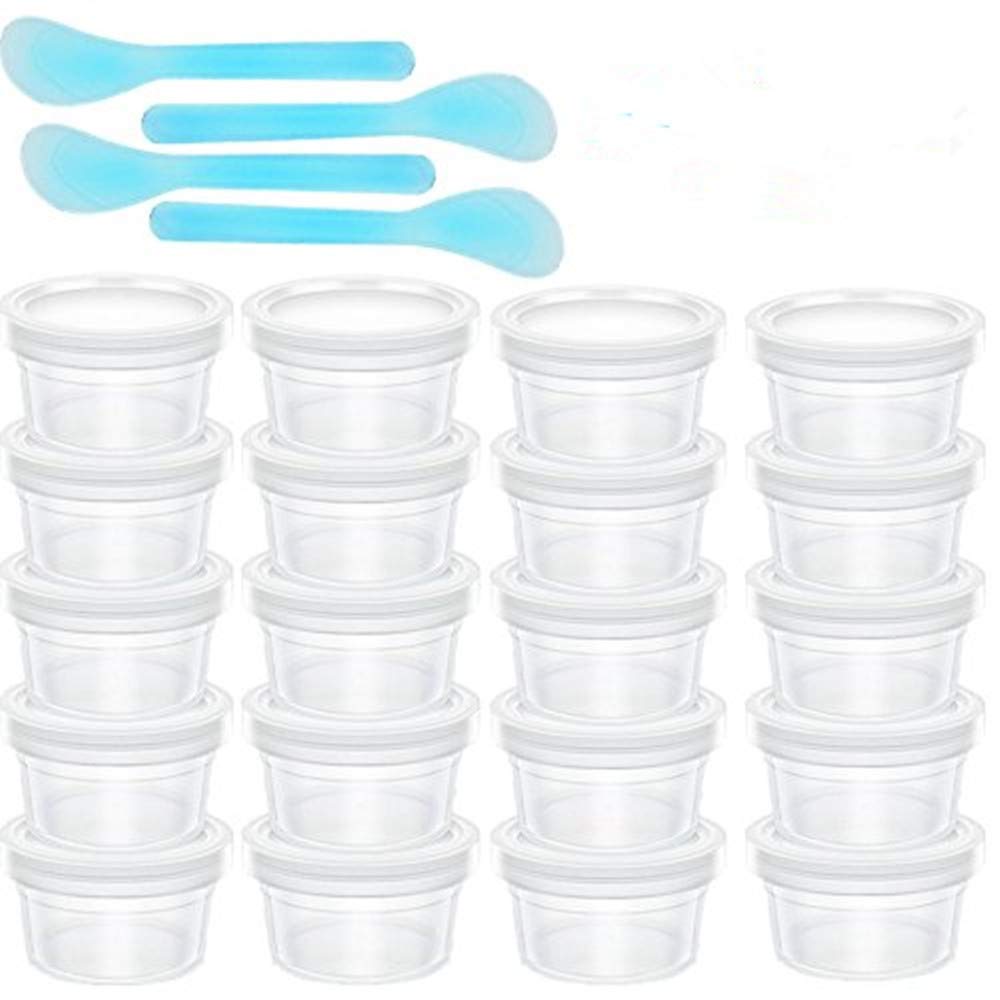 Z-Liant Slime Storage Containers, 20 Pack Floam Beads Containers of Slime & 4 Pcs Slime Mixing Spoons for Slime Beads, Leakproof Clear Plastic Storage Slime with Lids