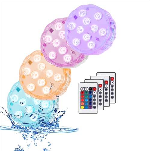 Huakway Remote Controlled Submersible Lights, 16 Multi-Colors 4 Modes LED Lights with Battery Powered (4-Pack)