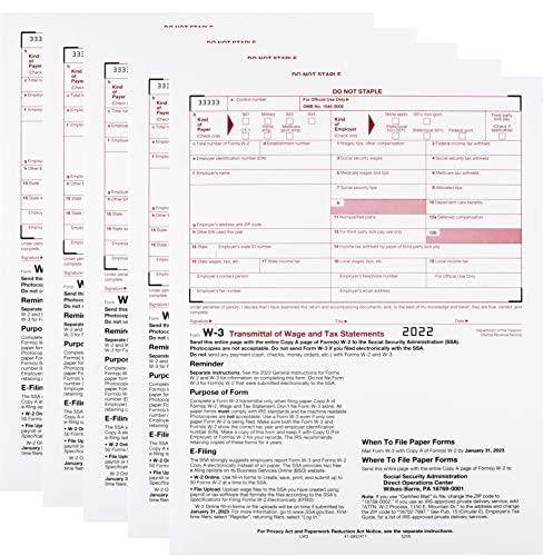 W3 Transmittal Tax Forms 2022, Summary Laser Forms for Transmittal of Wage and Tax Statements, IRS Approved ~Pack of 25