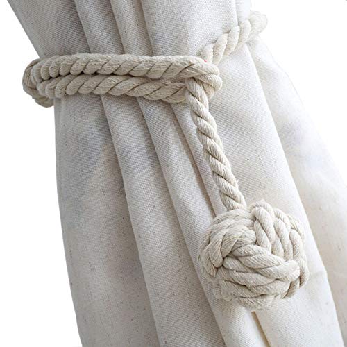 4 Pack Curtain Tiebacks-Natural Cotton Curtain Rope Tieback, Handmade Rural Decorative Curtain Holdbacks (Beige)