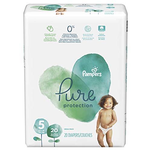Book Cover Diapers Size 5, 20 Count - Pampers Pure Protection Disposable Baby Diapers, Hypoallergenic and Unscented Protection, Mega Pack (Old Version)