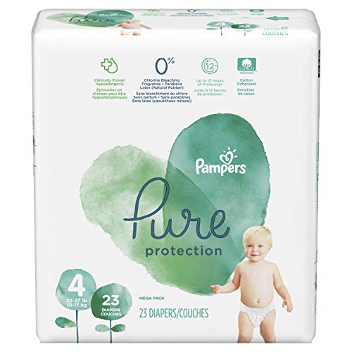 Diapers Size 4, 23 Count - Pampers Pure Protection Disposable Baby Diapers, Hypoallergenic and Unscented Protection, Mega Pack (Old Version)