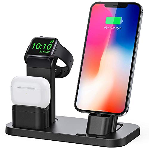 Book Cover BEACOO Stand for iwatch 5/6, Charging Stand Dock Station for AirPods pro Stand Charging Docks Holder, Support for iwatch 5/4/3/2/1 NightStand Mode and for iPhone Series 12/11/X/7/7plus/SE/5s