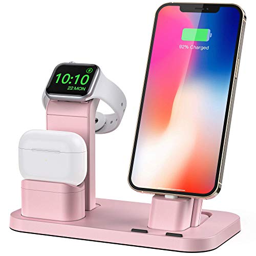 Book Cover BEACOO Stand for iwatch 5/6, Charging Stand Dock Station for AirPods pro Stand Charging Docks Holder, Support for iwatch 5/4/3/2/1 NightStand Mode and for iPhone Series 13/12/11/X/7/7plus/SE/5s