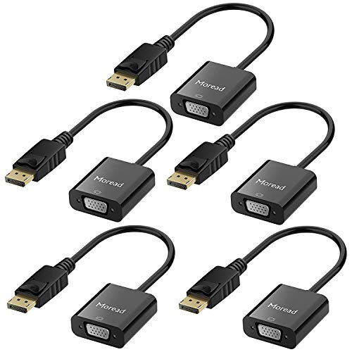 Book Cover Moread DisplayPort (DP) to VGA Adapter, 5 Pack, Gold-Plated Display Port to VGA Adapter (Male to Female) Compatible with Computer, Desktop, Laptop, PC, Monitor, Projector, HDTV - Black