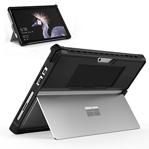MoKo Microsoft Surface Pro 6 / Pro 5 / Pro 2017 / Pro 4 / Pro LTE Case, All-in-One Protective Rugged Cover Case w/Pen Holder and Hand Strap, Compatible with Type Cover Keyboard - Black