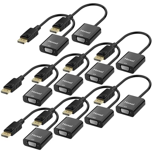 Moread DisplayPort (DP) to VGA Adapter, 10 Pack, Gold-Plated Display Port to VGA Adapter (Male to Female) Compatible with Computer, Desktop, Laptop, PC, Monitor, Projector, HDTV - Black Black 10