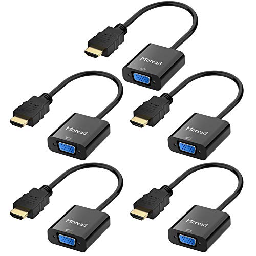 Book Cover HDMI to VGA, 5 Pack, Moread Gold-Plated HDMI to VGA Adapter (Male to Female) for Computer, Desktop, Laptop, PC, Monitor, Projector, HDTV, Chromebook, Raspberry Pi, Roku, Xbox and More - Black